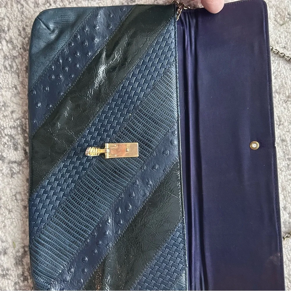 Vintage Caprice Snakeskin Clutch in Blue Hues, circa 1980s chain strap